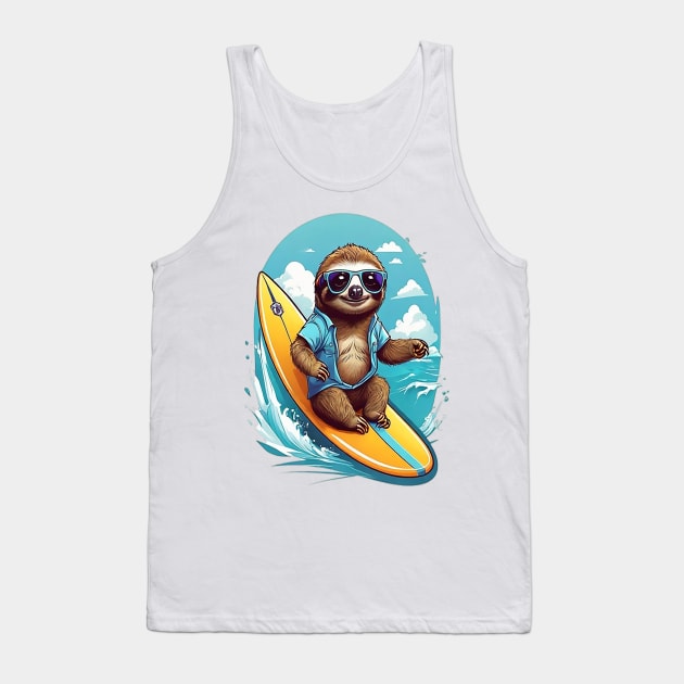 Surfing Sloth Tank Top by likbatonboot